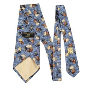 Kieselstein-Cord Silk Shell Print Necktie Blue Made‎ in Italy Designer Luxury